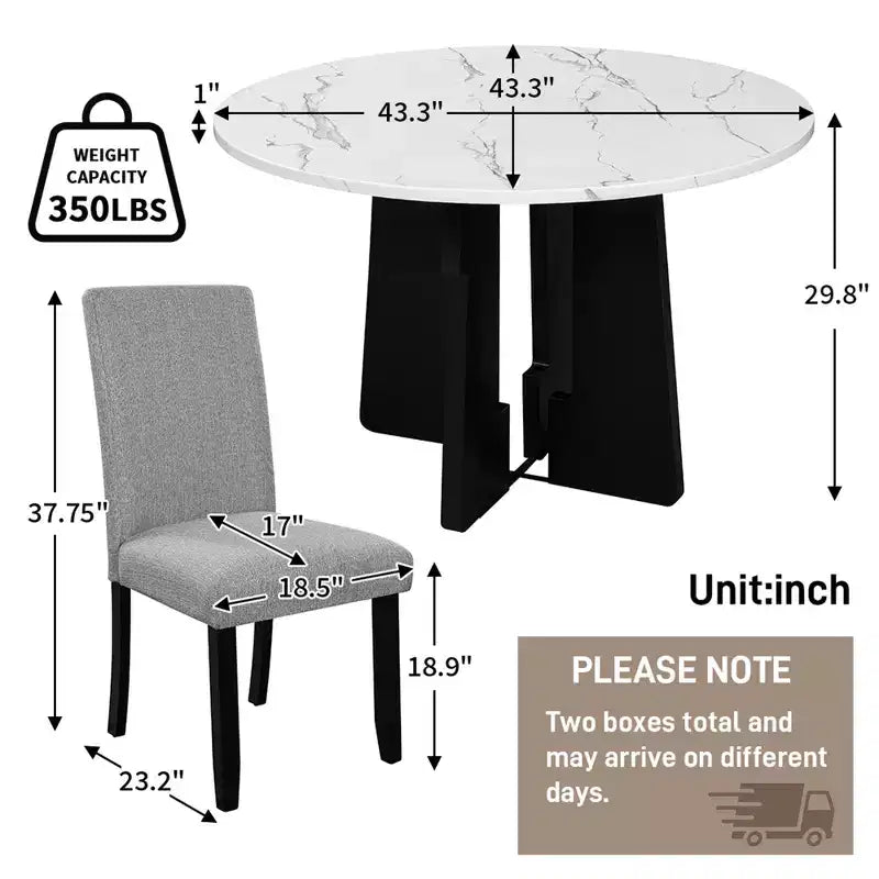 Ensemble table et chaises de salle à manger 5 pièces avec table de 109 cm, pour salle à manger, cuisine et salon