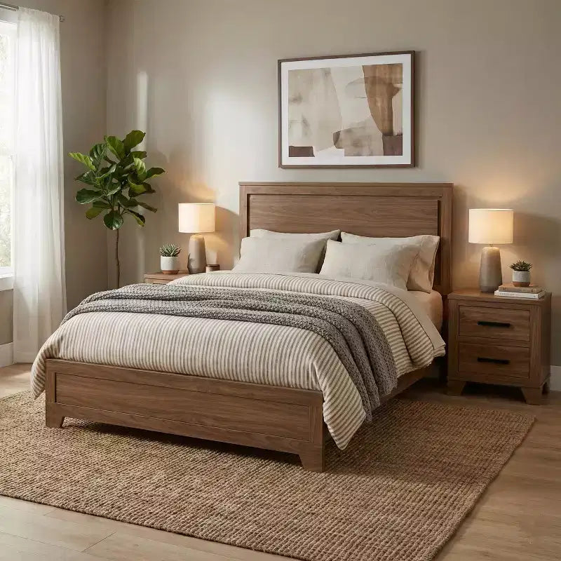 GDFStudio Carter Ensemble de lit en bois transitionnel 3 pièces avec tête de lit encastrée et 2 tables de chevet
