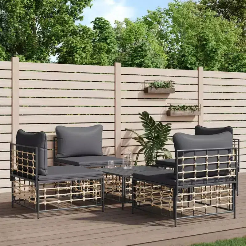 vidaXL Salon de jardin 5 pièces avec coussins en résine tressée