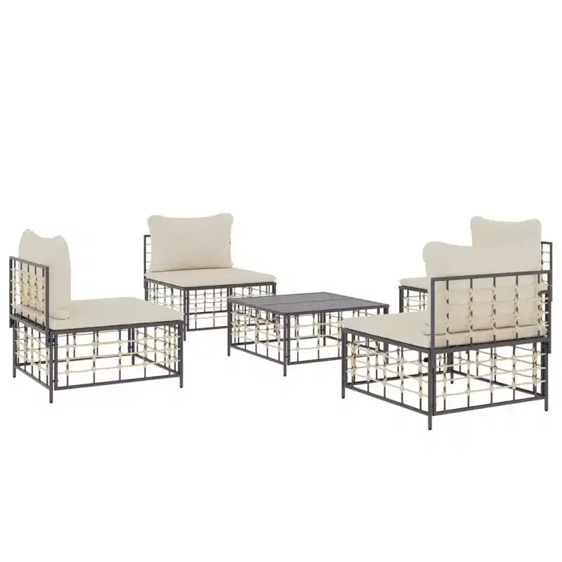 vidaXL Salon de jardin 5 pièces avec coussins en résine tressée