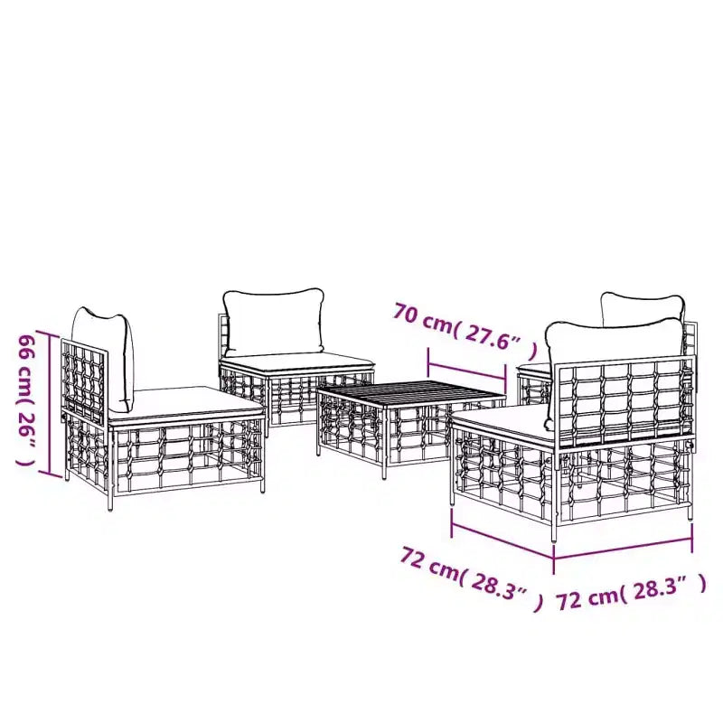 vidaXL Salon de jardin 5 pièces avec coussins en résine tressée