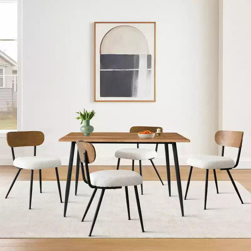 5-Piece Dining Table Set with Boucle Upholstered Chairs, 47 Compact Wood-Look Table and 4 Comfy Modern Dining Chairs - Panipeachy