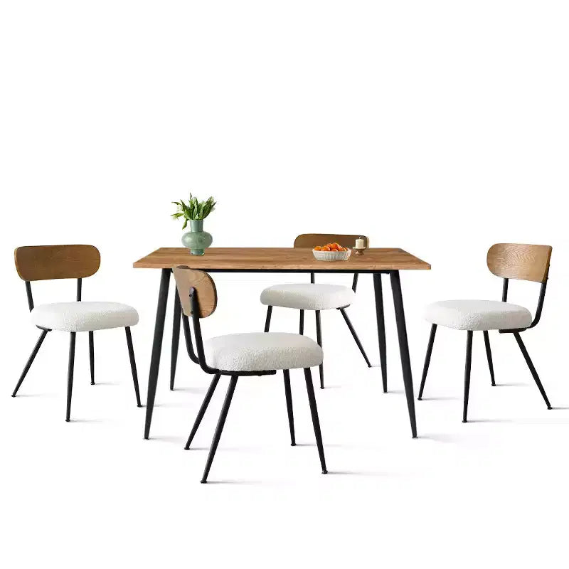 Ensemble de salle à manger 5 pièces avec chaises rembourrées en tissu bouclé, table compacte de 119 cm effet bois et 4 chaises de salle à manger modernes et confortables - Panipeachy