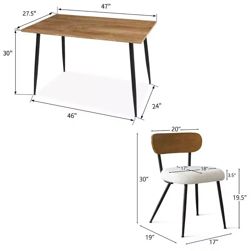 Ensemble de salle à manger 5 pièces avec chaises rembourrées en tissu bouclé, table compacte de 119 cm effet bois et 4 chaises de salle à manger modernes et confortables - Panipeachy
