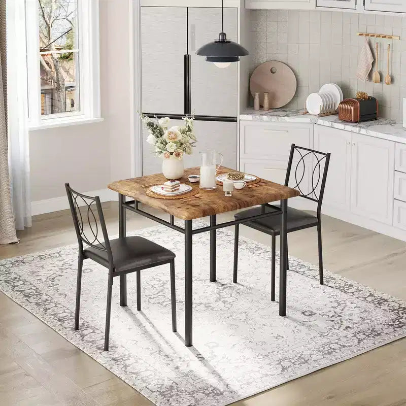 Ensemble table et chaises pour 2, petite table de cuisine avec 2 chaises rembourrées, table et chaises de salle à manger en bois de style ferme pour cuisine, appartement