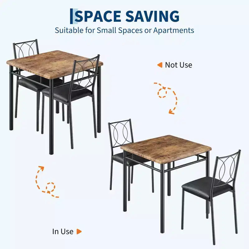 Ensemble table et chaises pour 2, petite table de cuisine avec 2 chaises rembourrées, table et chaises de salle à manger en bois de style ferme pour cuisine, appartement