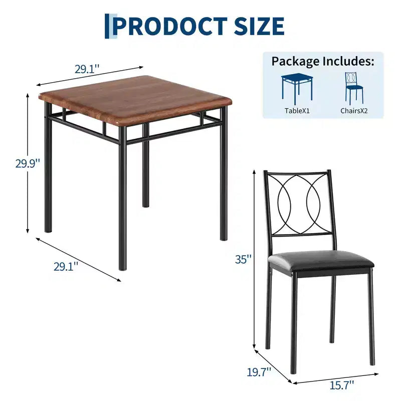 Ensemble table et chaises pour 2, petite table de cuisine avec 2 chaises rembourrées, table et chaises de salle à manger en bois de style ferme pour cuisine, appartement