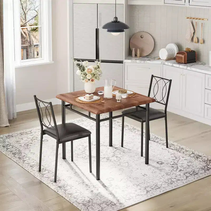 Ensemble table et chaises pour 2, petite table de cuisine avec 2 chaises rembourrées, table et chaises de salle à manger en bois de style ferme pour cuisine, appartement