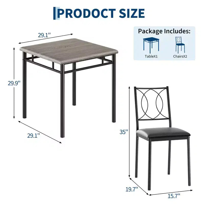 Ensemble table et chaises pour 2, petite table de cuisine avec 2 chaises rembourrées, table et chaises de salle à manger en bois de style ferme pour cuisine, appartement