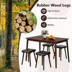 Ensemble de salle à manger 5 pièces Costway pour 4 personnes avec 4 tabourets rembourrés Pieds en bois d'hévéa pour la cuisine