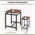Costway Ensemble de table de bar 3 pièces Table carrée hauteur comptoir avec tabourets Plateau flottant et repose-pieds Ensemble de table de pub industriel pour petits espaces