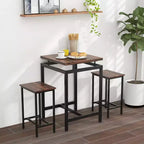 Costway Ensemble de table de bar 3 pièces Table carrée hauteur comptoir avec tabourets Plateau flottant et repose-pieds Ensemble de table de pub industriel pour petits espaces