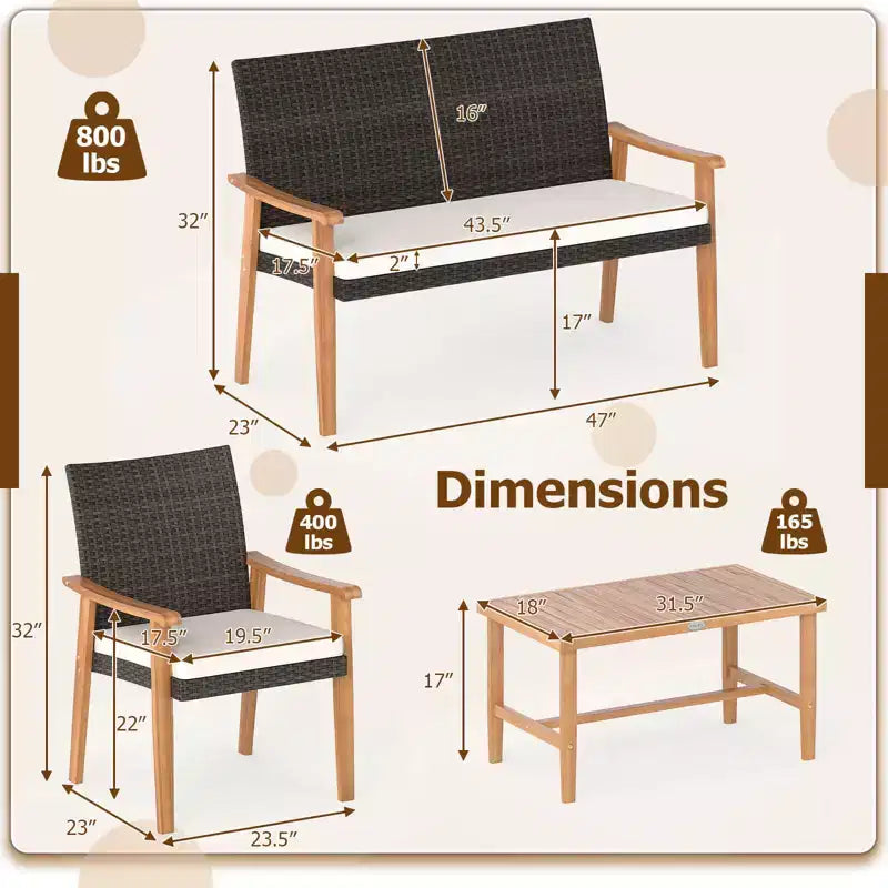 Costway Ensemble de Meubles de Jardin 8 Pièces avec Table Basse en Bois d'Acacia et Coussins Moelleux pour Jardin