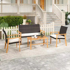 Costway Ensemble de Meubles de Jardin 8 Pièces avec Table Basse en Bois d'Acacia et Coussins Moelleux pour Jardin