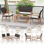 Costway Ensemble de Meubles de Jardin 8 Pièces avec Table Basse en Bois d'Acacia et Coussins Moelleux pour Jardin