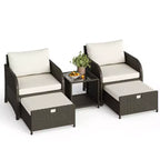 5-Piece Patio Conversation Set, Outdoor Wicker Furniture with Tempered Glass Coffee Table, Chairs with Ottomans & Cushions for Garden, Backyard