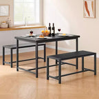 Ensemble de salle à manger compact pour 4-6 personnes, table rectangulaire en métal et bois avec 2 bancs, assemblage facile, idéal pour les appartements et les petits espaces.