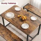 Ensemble de salle à manger compact pour 4-6 personnes, table rectangulaire en métal et bois avec 2 bancs, assemblage facile, idéal pour les appartements et les petits espaces.