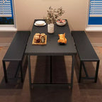 Ensemble de salle à manger compact pour 4-6 personnes, table rectangulaire en métal et bois avec 2 bancs, assemblage facile, idéal pour les appartements et les petits espaces.