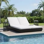 Christopher Knight Home Aditya Modern 3 Piece Acacia Patio Double Sunlounge with 5-Position Backrest and Table Set