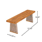 Christopher Knight Home Clara Ensemble de repas d'extérieur 3 pièces en acacia rustique avec bancs en rotin