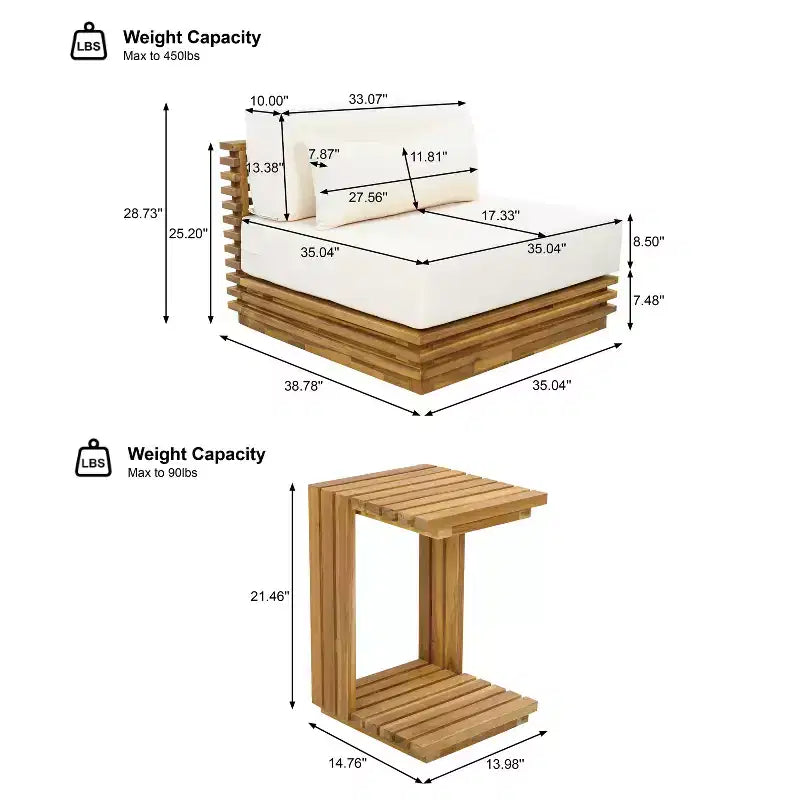 Christopher Knight Home Nolan Ensemble de conversation de patio moderne 3 pièces en bois d'acacia avec fauteuils club surdimensionnés et table d'appoint