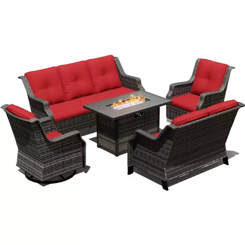Ensemble modulaire d'extérieur UPTIOT avec canapé 3 places, causeuse, fauteuils à bascule et table brasero convertible