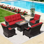 Ensemble modulaire d'extérieur UPTIOT avec canapé 3 places, causeuse, fauteuils à bascule et table brasero convertible