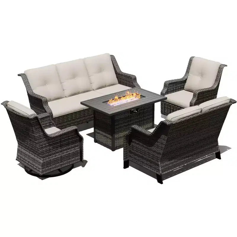 Ensemble modulaire d'extérieur UPTIOT avec canapé 3 places, causeuse, fauteuils à bascule et table brasero convertible