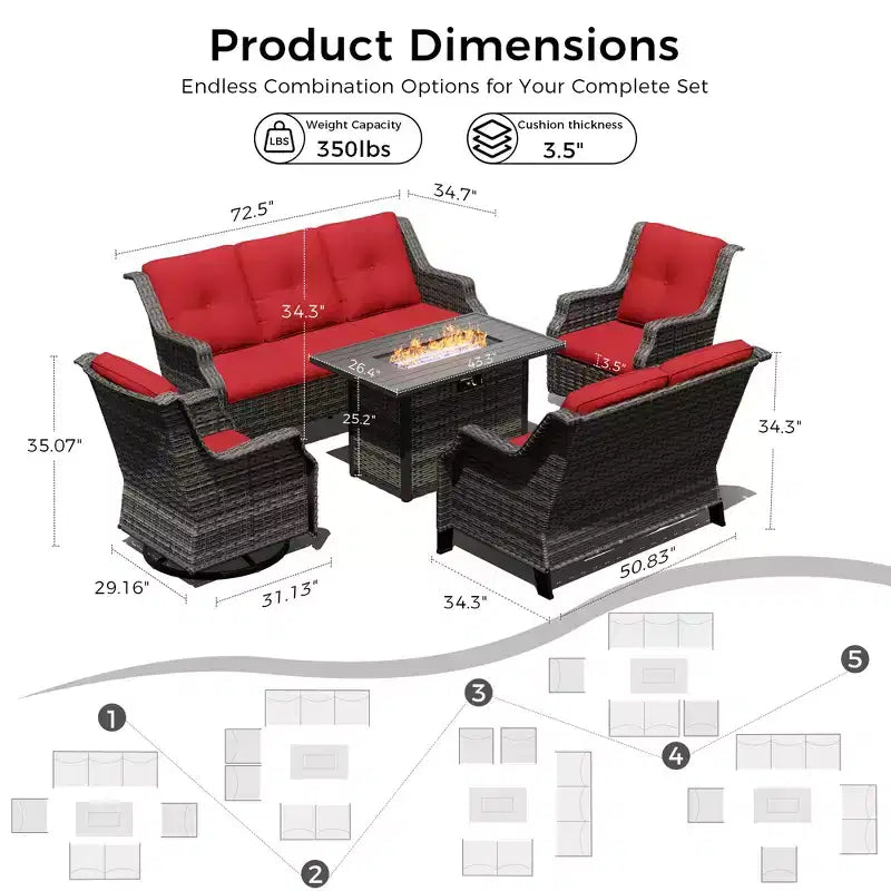Ensemble modulaire d'extérieur UPTIOT avec canapé 3 places, causeuse, fauteuils à bascule et table brasero convertible