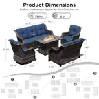 Ensemble modulaire d'extérieur UPTIOT avec canapé 3 places, causeuse, fauteuils à bascule et table brasero convertible