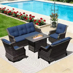 Ensemble modulaire d'extérieur UPTIOT avec canapé 3 places, causeuse, fauteuils à bascule et table brasero convertible