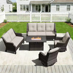 UPTIOT Outdoor Modular Set with 3-Seater Sofa, Loveseat, Rockers & Convertible Fire Table