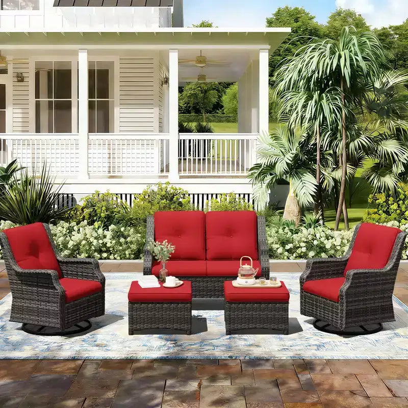 Ensemble extérieur modulaire UPTIOT : Canapé 2 places, 2 fauteuils à bascule et 2 poufs pour un confort de patio modulable