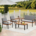 Ensemble de mobilier de patio Costway 4 pièces avec table basse, causeuse et 2 chaises individuelles pour porche gris/noir