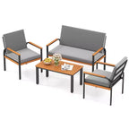 Ensemble de mobilier de patio Costway 4 pièces avec table basse, causeuse et 2 chaises individuelles pour porche gris/noir