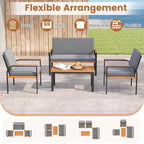 Ensemble de mobilier de patio Costway 4 pièces avec table basse, causeuse et 2 chaises individuelles pour porche gris/noir