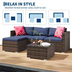 Ensemble de meubles de patio extérieur 4 pièces, ensembles de conversation en rotin osier, ensemble de patio bistrot avec 2 chaises, coussin doux, causeuse et 1 table basse en verre
