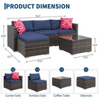 Ensemble de meubles de patio extérieur 4 pièces, ensembles de conversation en rotin osier, ensemble de patio bistrot avec 2 chaises, coussin doux, causeuse et 1 table basse en verre