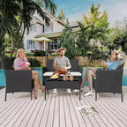 Ensemble de meubles de patio extérieur 4 pièces, ensembles de conversation en rotin osier, ensemble de patio bistrot avec 2 chaises, coussin doux, causeuse et 1 table basse en verre