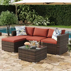 Ensemble de meubles de patio extérieur 4 pièces, ensembles de conversation en rotin osier, ensemble de patio bistrot avec 2 chaises, coussin doux, causeuse et 1 table basse en verre
