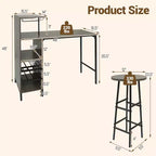 Costway Ensemble table de bar et chaises 3 pièces Table et tabourets de pub industriels avec porte-bouteilles Marron/Chêne