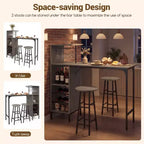 Costway Ensemble table de bar et chaises 3 pièces Table et tabourets de pub industriels avec porte-bouteilles Marron/Chêne