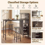 Costway Ensemble table de bar et chaises 3 pièces Table et tabourets de pub industriels avec porte-bouteilles Marron/Chêne
