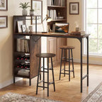 Costway Ensemble table de bar et chaises 3 pièces Table et tabourets de pub industriels avec porte-bouteilles Marron/Chêne