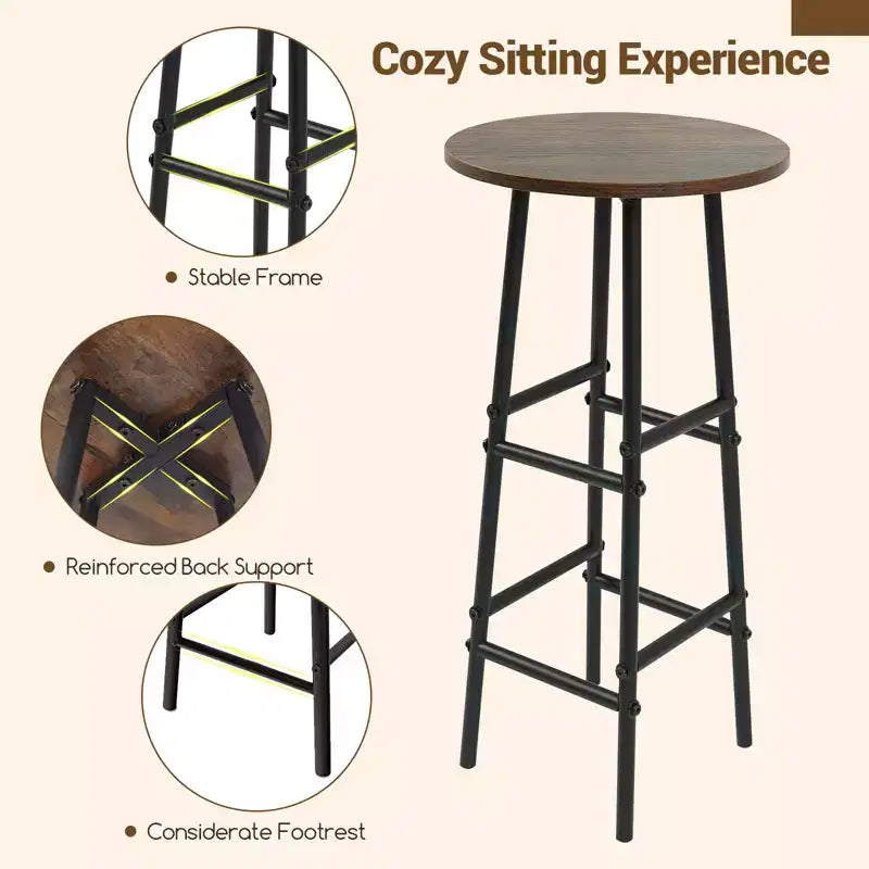 Costway Ensemble table de bar et chaises 3 pièces Table et tabourets de pub industriels avec porte-bouteilles Marron/Chêne