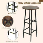 Costway Ensemble table de bar et chaises 3 pièces Table et tabourets de pub industriels avec porte-bouteilles Marron/Chêne