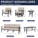 ALAULM Ensemble de mobilier de jardin en aluminium 7 places, avec fauteuil pivotant à bascule et table basse en métal