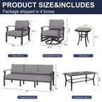 ALAULM Ensemble de mobilier de jardin en aluminium 7 places, avec fauteuil pivotant à bascule et table basse en métal