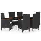 vidaXL Garden Dining Set Black PE rattan Large Adjustable Armrests